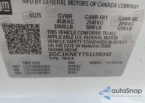 2025 Chevrolet Silverado 2500Hd 4Wd Standard Bed Lt from USA, damaged, VIN 2GC1KNEY7S1159342